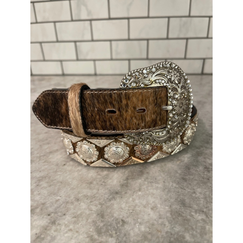 Ranger Belt Company Belt Womens 34 Brown Hair On Hide Rhinestone Equestrian